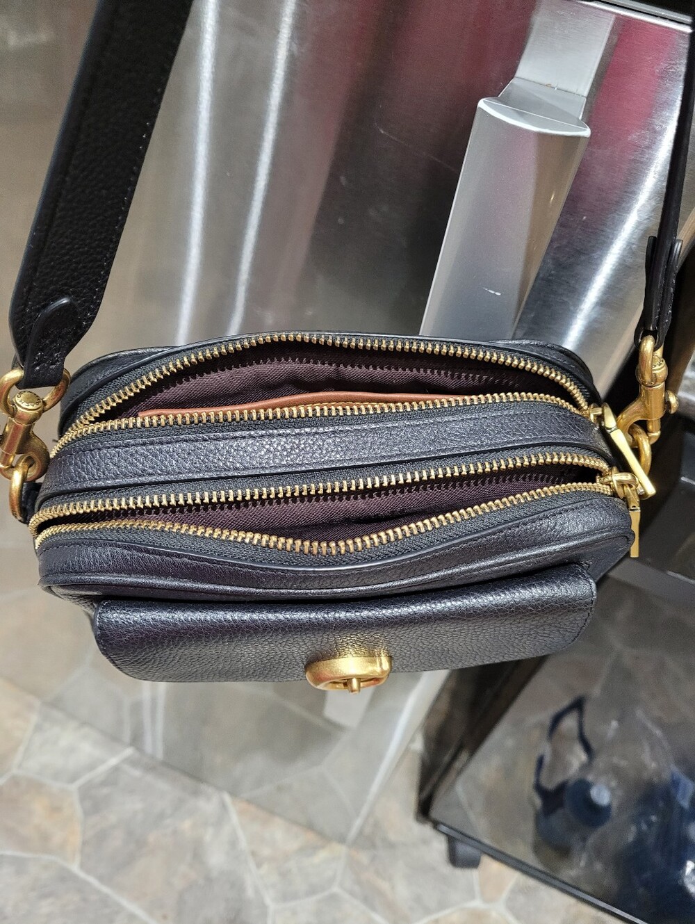 Coach Black Leather Willow Camera  Bag with Brass Hardware - Picture 6 of 8